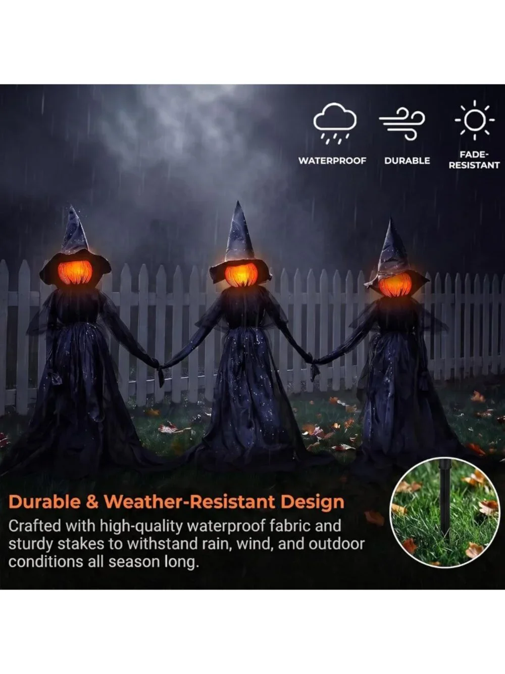Spooky 4ft LED Halloween Witches with Hats - Weatherproof Garden Stakes Decor